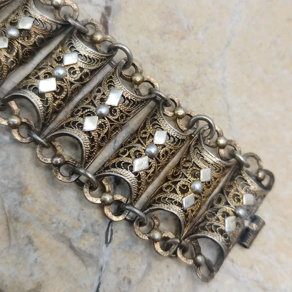 Vintage sterling silver fligrie statement bracelet - Picture 3 of 6
